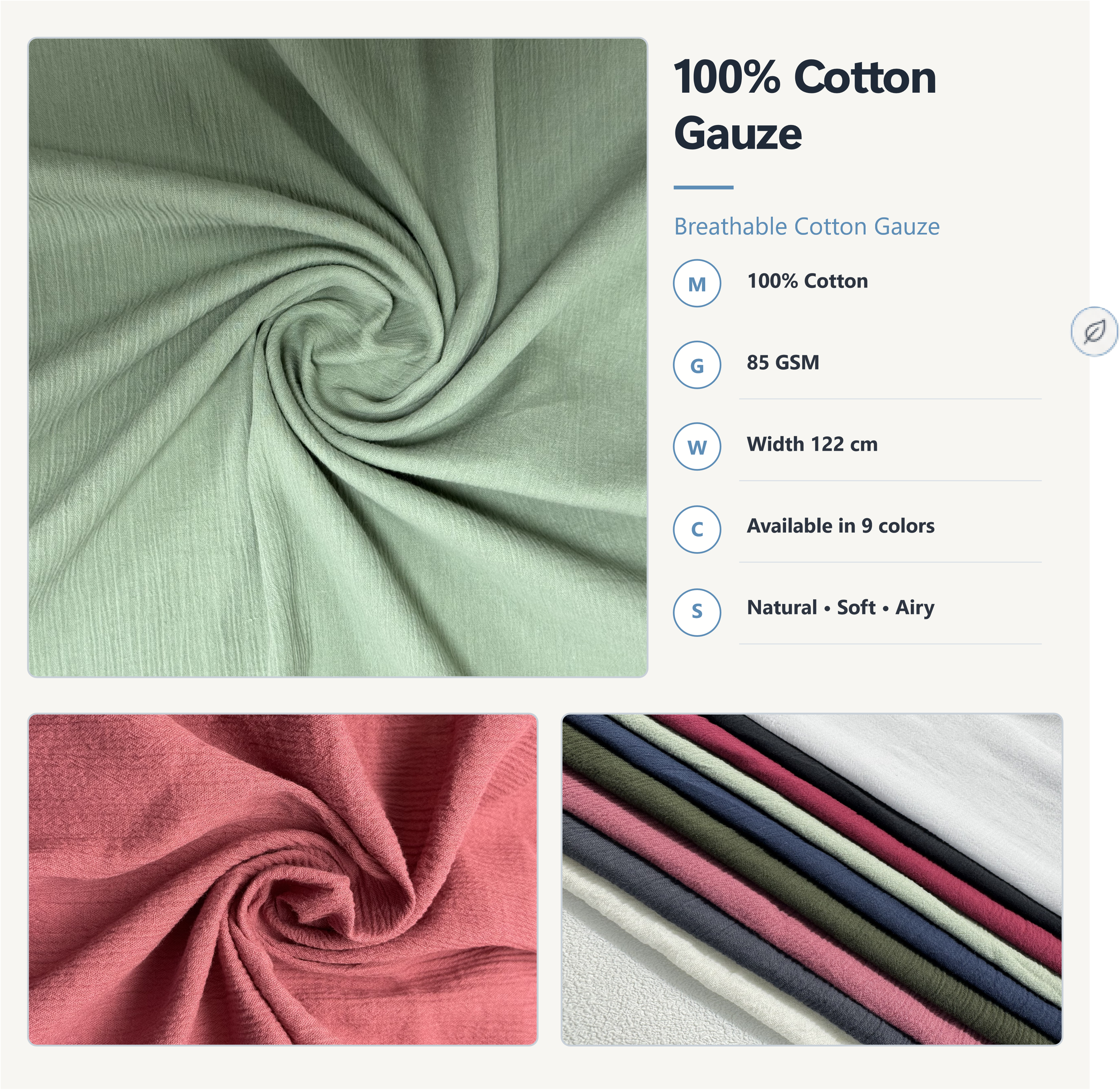 100% Cotton Gauze Fabric | Natural, Soft, Airy