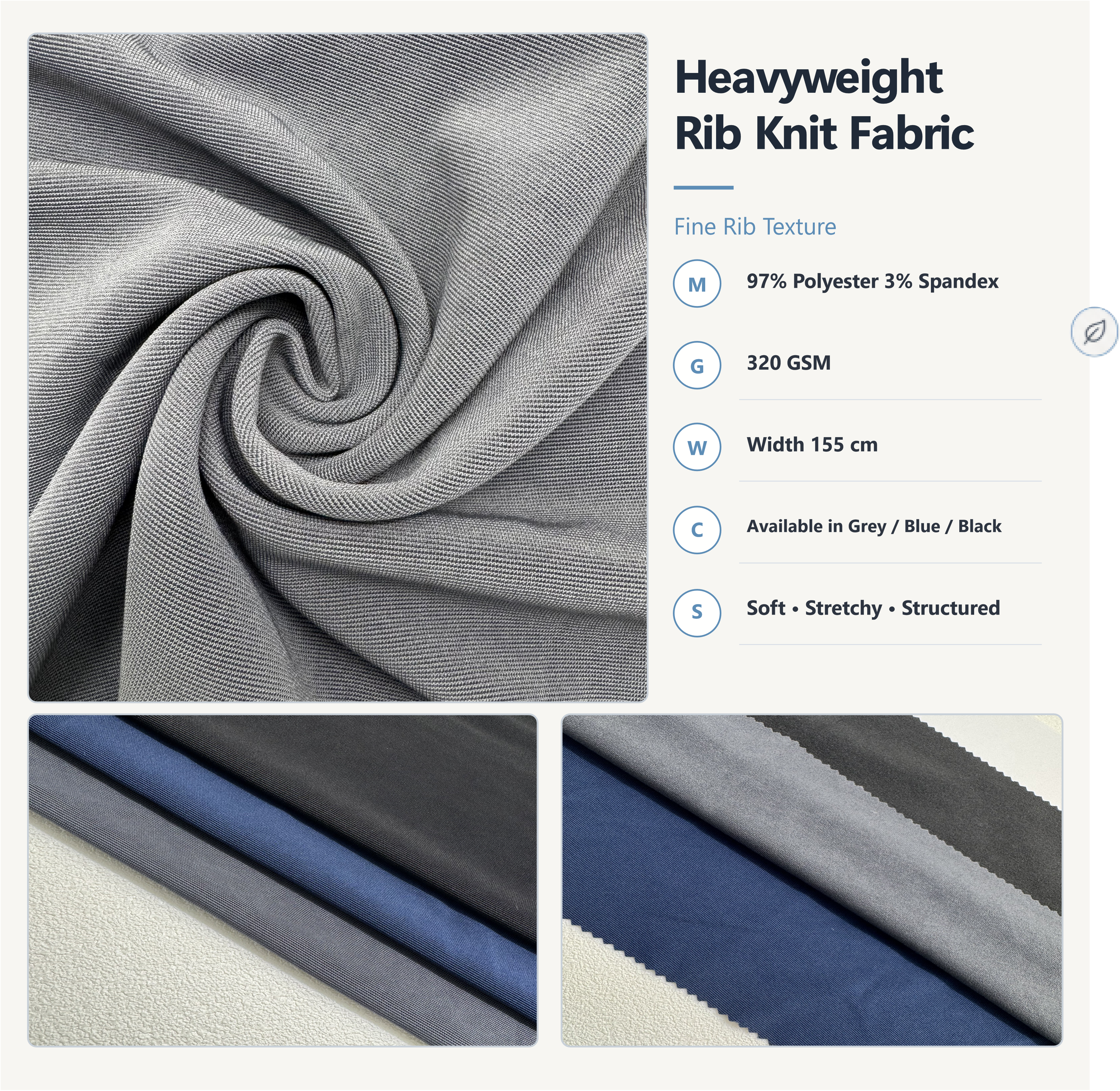 Fine Rib Stretch Knit Fabric | Heavyweight Stretch Fabric