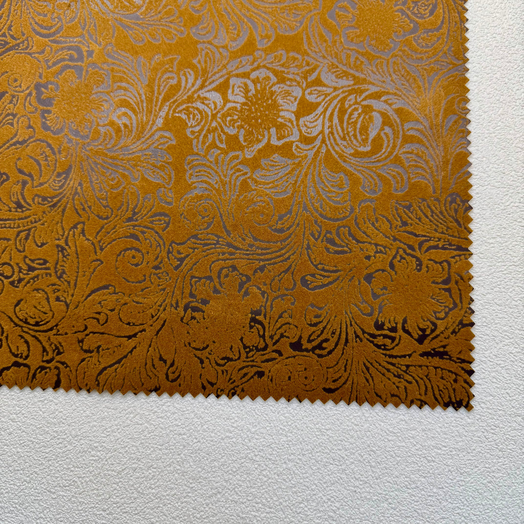 470 GSM Jacobean Flock-Printed PVC Faux Leather | Polyester-Backed Leatherette, Craft & Upholstery